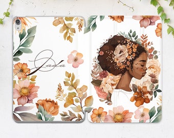 Cute black girl iPad case name Customized cover iPad case woman Elegant black woman White case Personalized Pro 13 Air 13 Mini 7 iPad 11