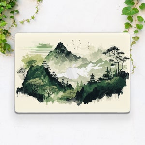 Akwarela góra Obudowa Macbooka natura Inspirująca sztuka Obudowa Macbooka mężczyzna Obudowa Macbooka drzewa Twarda obudowa Macbooka Zielony las wydruk Pro 16