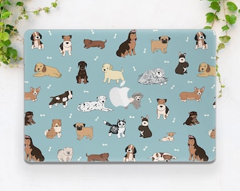 Macbook case dogs Light blue case Cute animals case Dog lover gift Kawaii puppy case Macbook hard case Pro 16 2026 Pro 14 Air 13 Air 15 Neo