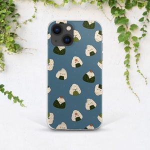Kawaii onigiri art iPhone case blue Japanese food print iPhone cute case iPhone case funny iPhone 13 mini iPhone 14 Pro case iPhone 12 case