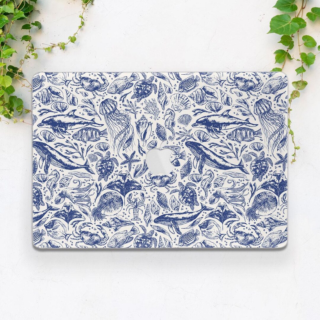 Aesthetic Ocean Animals Blue White MacBook Case Fish Whale Dolphin ...
