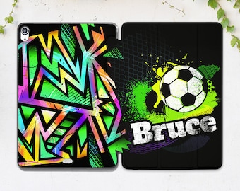iPad case boy Sport art case iPad case football Rainbow art case iPad case name Personalized case Flip cover iPad case boys Socker custom