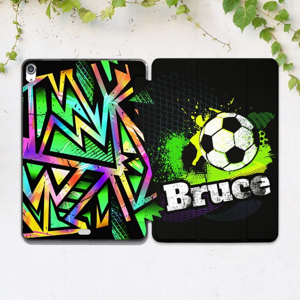 iPad case boy Sport art case iPad case football Rainbow art case iPad case name Personalized case iPad flip cover iPad 10 2 iPad 11 2021