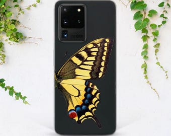 Funda transparente con diseño de mariposas para teléfono, diseño de insectos, color amarillo pálido, transparente, para iPhone, Samsung S25 Ultra, Note 20, S24, S23, S22 y S21.
