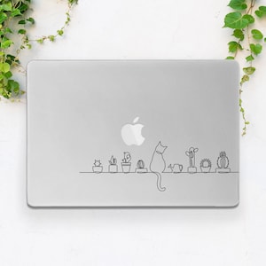 Cute cats case Oneline art Cat lover gift Macbook case clear Simple art case Macbook case animals Case plants  Transparent case Funny Kawaii