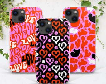 Phone case Retro love Valentine's day Hearts iPhone 17 16 15 romantic Love saying Case for Samsung s25 plus s24 s23 s22 s10 Pink Purple Red