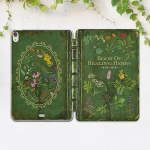 Book of healing herbs iPad case green Book print cover iPad case witch iPad smart case Black magic Occult Botanical Floral case Green witch