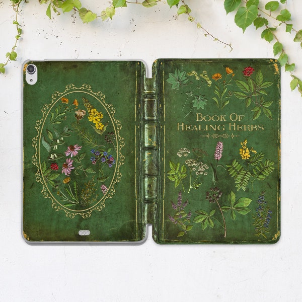 Book of healing herbs iPad case green Book print cover iPad case witch Black magic Occult Green witch Air 13 Pro 13 11 2025 Mini 7 11th gen