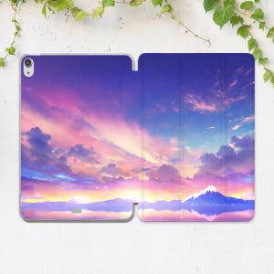 Kawaii natura nadruk iPad różowy niebieski góry nadruk etui etui na iPada niebo inspirujące artystyczne etui etui na iPada ładny iPad z odchylaną podstawką inspirujące