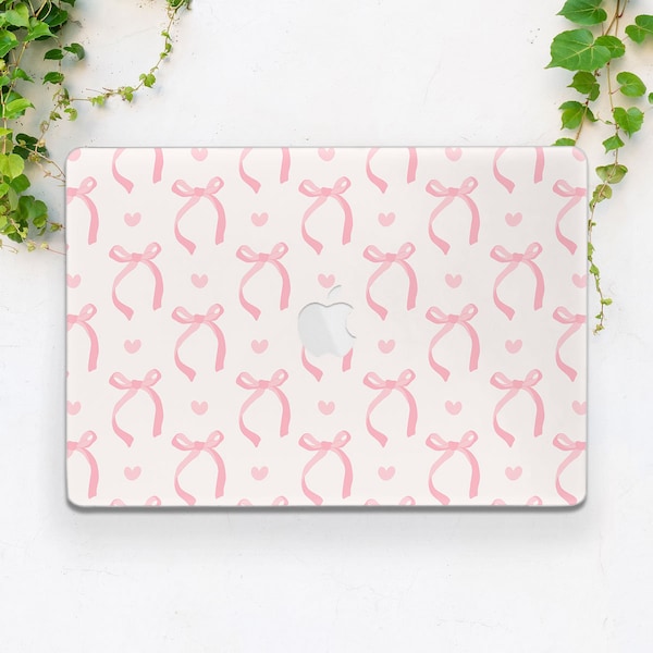 Macbook case pink bow Cute Kawaii art Light pink case Macbook case girly Macbook case woman Macbook case hard Tiny heart art Macbook Air