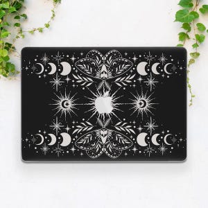 Insect print case Macbook case moth Gothic Occult art Macbook hard case Macbook dark case Moon phases art Macbook case floral Witch decor