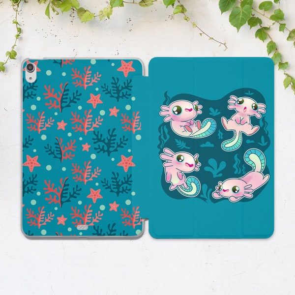 Cute axolotl art iPad case blue Marine animal case iPad case ocean iPad mini 6 iPad Air 5 case iPad flip case iPad smart case iPad 11 2020