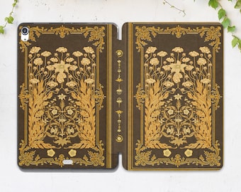 Vintage book print Plants Floral art case iPad case retro iPad case botanical Floral art case iPad case brown Flip case iPad Air Pro Mini