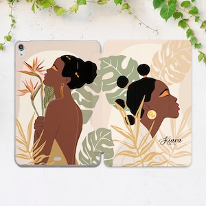 Elegant black girl iPad smart case iPad case custom iPad case African iPad case woman Personalized gift Tropical leaves Aesthetic botanical