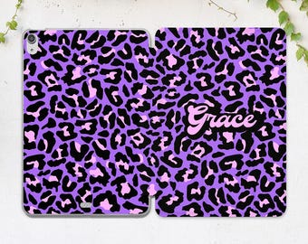 iPad-hoes luipaard paars iPad-hoes aangepast dierenprint hoes Gepersonaliseerde iPad-hoesnaam Mode Trendy cadeau Mini 7 Air 13 Pro 13 10 2 10 9