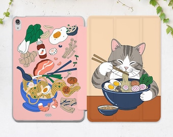 iPad Flip Ständer Ramen-Nudeln Liebhaber iPad Hülle Asiatisch Kawaii Katze AnimalFood Süße iPad Hülle Japanisch Mini 7 Pro 13 Air 13 11 10 2 11th gen 2026