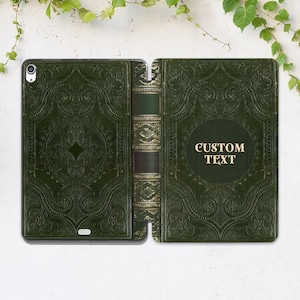 Dark green case Vintage book print Custom iPad case iPad case name Custom saying here iPad 10 2 iPad Air 4 case iPad 11 2021 iPad Air 5