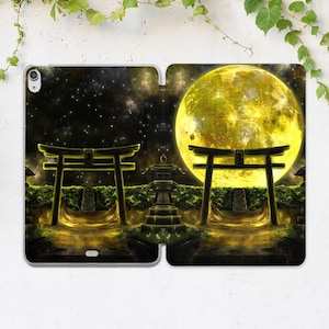 Estetyczne bramy torii etui na iPada Japoński nadruk pełni księżyca etui na iPada gwiazdy etui na iPada natura inspirujący nadruk ciemne etui iPad Mini Pro Air