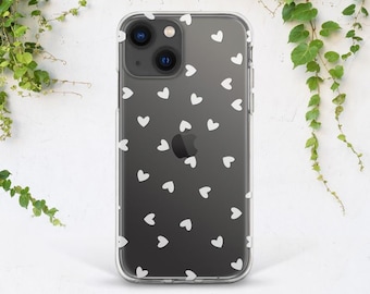 Custodia trasparente per iPhone, piccoli cuori bianchi, custodia elegante per iPhone, custodia trasparente per iPhone, custodia per ragazza, iPhone 17 pro max 16 pro 15 14 12 mini 11