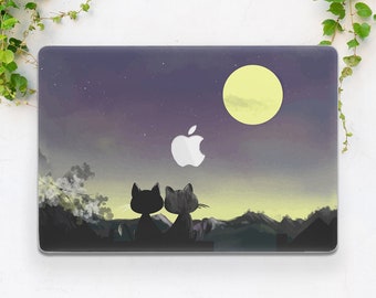 Cute cats art Macbook case nature Sky Moon Stars Inspirational Romantic print Macbook case hard Pro 14 Pro 16 2026 M5 M4 Air 13 Air 15 Neo