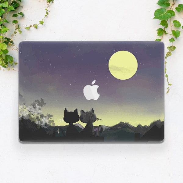 Cute cats art Macbook case nature Sky Moon Stars Inspirational Romantic print Macbook case hard Pro 13 M2 case Macboook Pro 15  Pro 16 2023