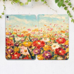 Oil paints print Rainbow print Summer Spring iPad case flowers iPad flip stand Cute sky print Wild flowers art Aesthetic cover iPad girly