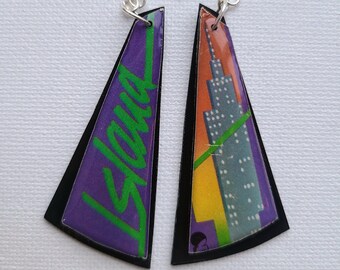 Funky, 80's Earrings, Upcycled, Multicolor, Vinyl Record, Statement Earrings