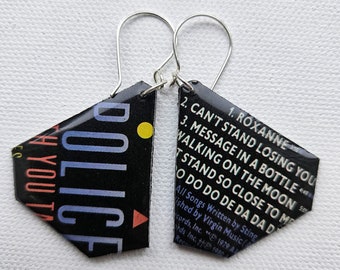 Multicolored, 80's Style, Geometric, Recycled, Vinyl Record Earrings