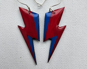 70's style, Lightning Bolt Earrings, David Bowie Earrings, Vinyl Record Earrings