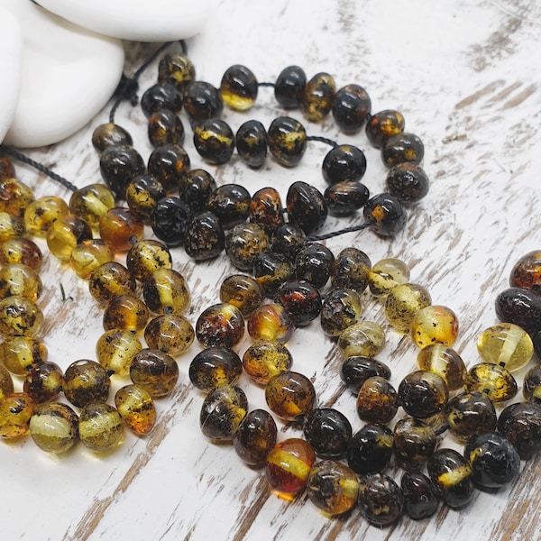 90 pcs Polished amber baroque beads Green color beads with holes Amber beads size 5,25-6,25 mm Natural Baltic amber beads Loose amber