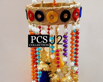 Handmade Beaded Jhoomar Toran with Parrot, Pearl Wind Chime Home Décor