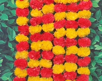 Red Yellow Marigold Garland Indian Wedding Diwali Festival Decoration Artificial Flower Strings