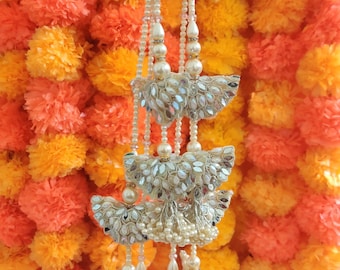 Handcrafted Indian Bridal Latkan Pink Gold Sequin Beaded Tassels for Lehenga Dupatta Embellished Hangings