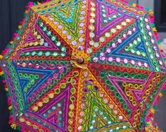 Handmade Patchwork Katchi Umbrella: Indian Decorative Parasol, Bohemian Decor