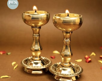 Vintage Brass Oil Lamps – Traditional Indian Diya Pair, Diwali Festival Decor