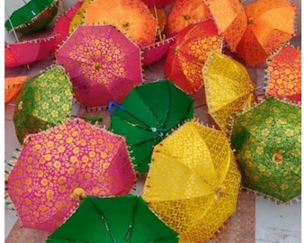 Golden Printed Indian Wedding Umbrella Handmade Decorative Parasol for Ceremony Decor