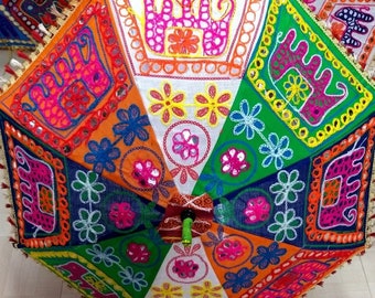 Handmade Elephant Parasol: Colorful Embroidered Indian Wedding Decor Umbrella