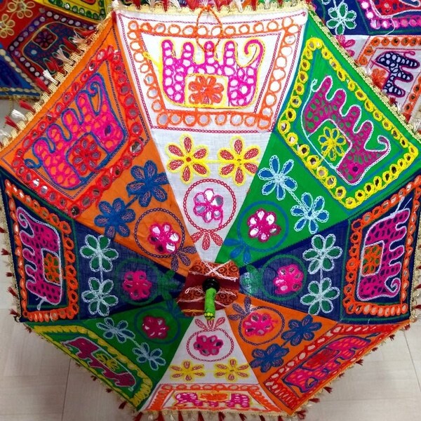 Wholesale Elephant Design Vintage Handmade Colorful Decorative Umbrella Sun Parasol Home Wedding Christmas Birthday Decoration Patch Work