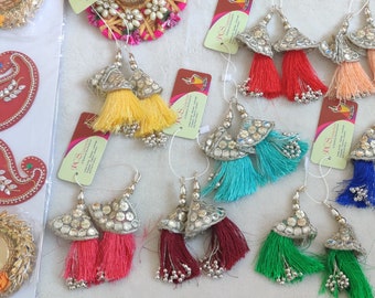 Beaded Silky Thread Tassels Indian Bridal Saree Embellishments Decorative Latkans 1 Pair