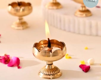 Handcrafted Brass Diya Lamp: Petal Rim Oil Lamp for Pooja Festivals