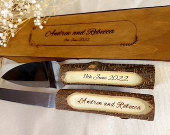 Cake knife set Wedding knife set Cake serving set Wedding cake server Wedding cake knife Rustic wedding Personalized server Wedding gift