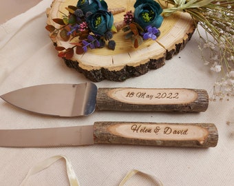 Juego de cuchillos de boda personalizados - Dúo de palas rústicas para pastel