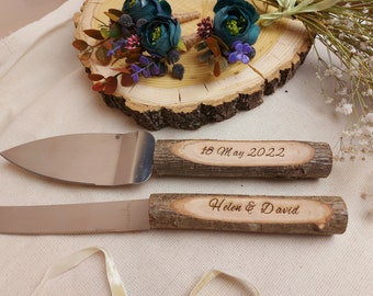 Personalisiertes Hochzeitsmesser-Set – Rustikales Tortenheber-Duo