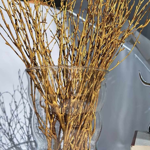 Set of 50 gold birch branches and birch twigs for centerpiece.