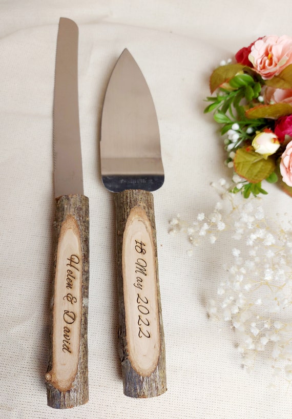 Customizable Wedding Cake Knife Set Rustic Personalized Cake