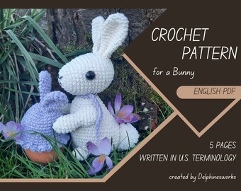 Crochet pattern (digital PDF) for an amigurumi easter bunny usable as egg warmer made by Delphinesworks