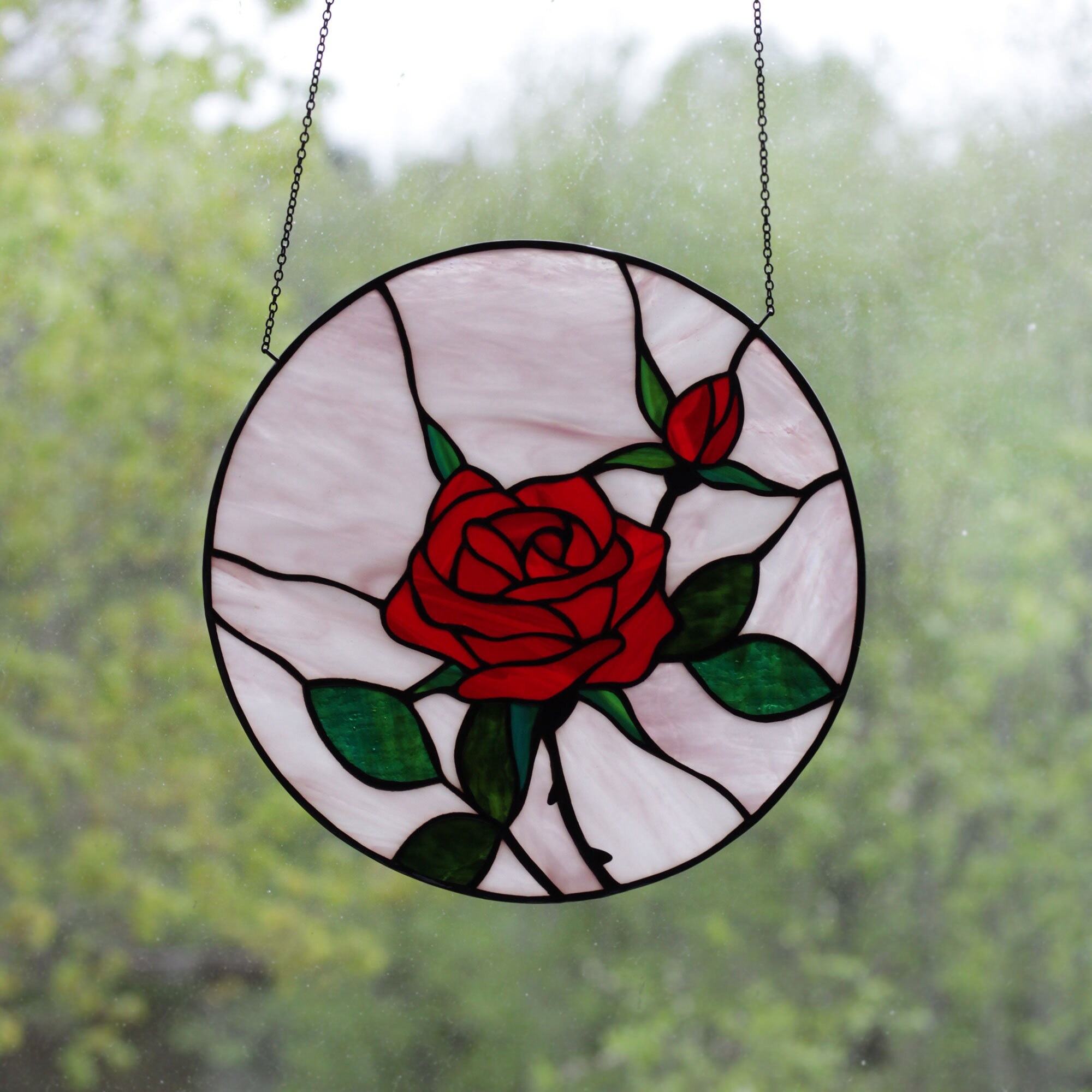 Rose Digital PDF Pattern Stained Glass, Round Glass Window Decor ...