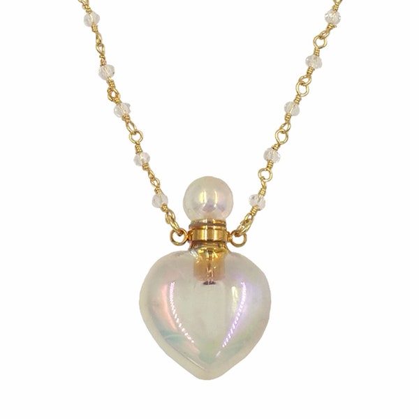 Amazing Gorgeous Spirit crystal quartz stone Aura Heart parfum bouteille collier avec chaîne de perles de cristal clair naturel de 18 pouces