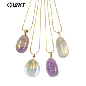 Collar de huevo de cuarzo aura: joyería de cristal con energía curativa