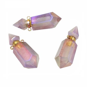P1592 Exclusivo nuevo colgante de botella de perfume de piedra de amatista púrpura de luz natural, colgante de piedra de aceite essencial de cuarzo Aura para Amigo